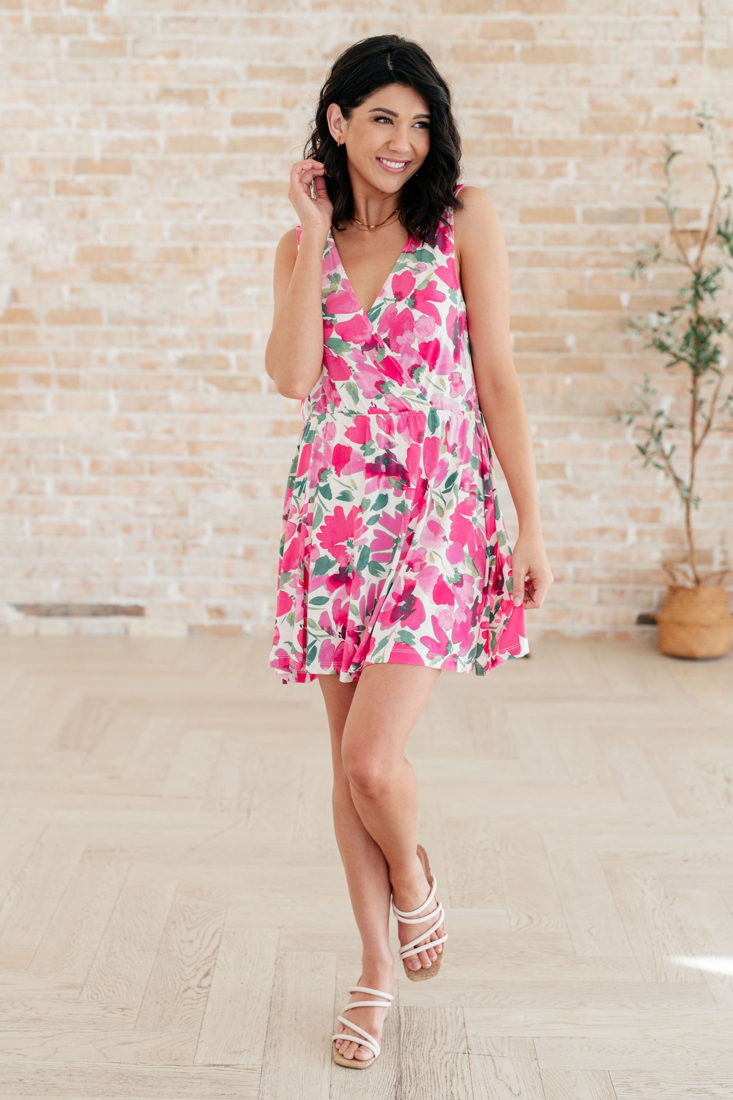 The Sun's Been Quite Kind V-Neck Dress in Pink - KD Lane