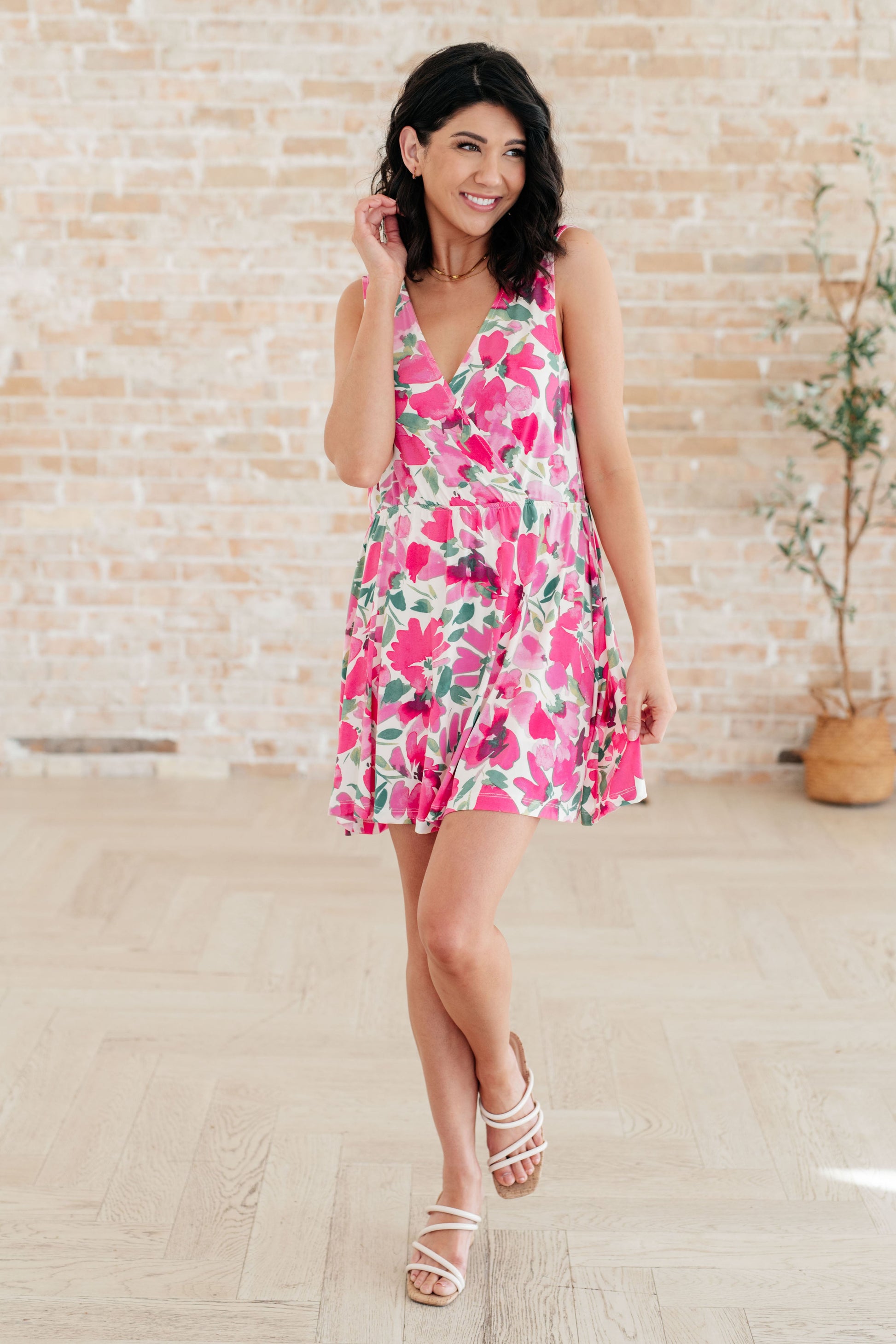 The Sun's Been Quite Kind V-Neck Dress in Pink - KD Lane