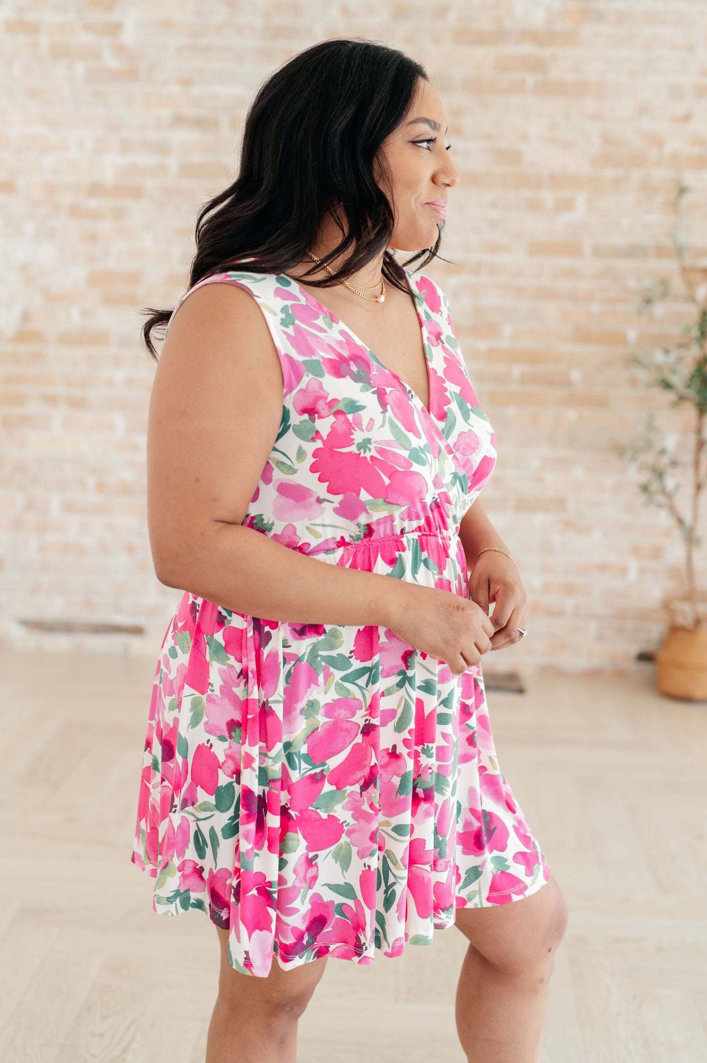 The Sun's Been Quite Kind V-Neck Dress in Pink - KD Lane