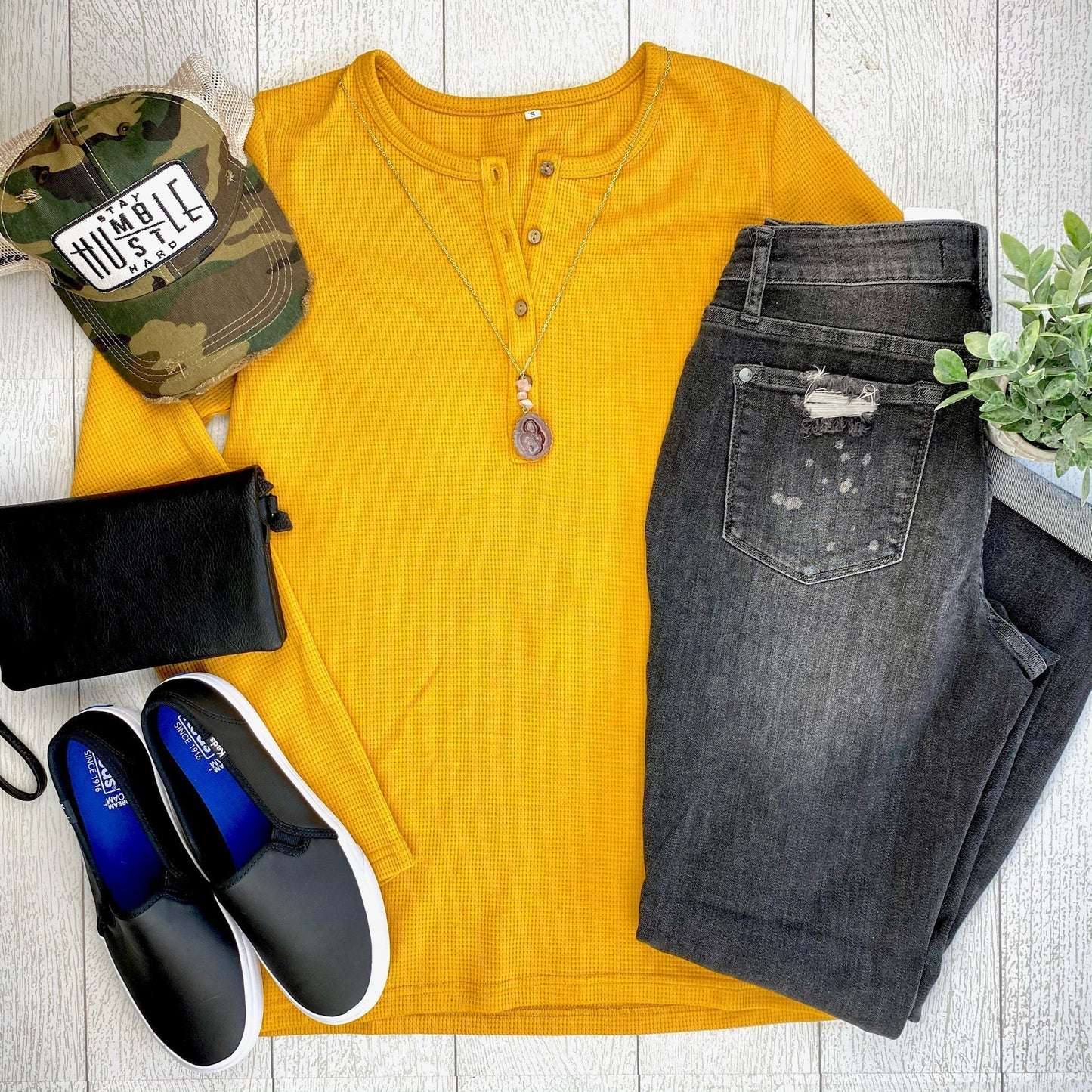 Harper Long Sleeve Henley - Mustard