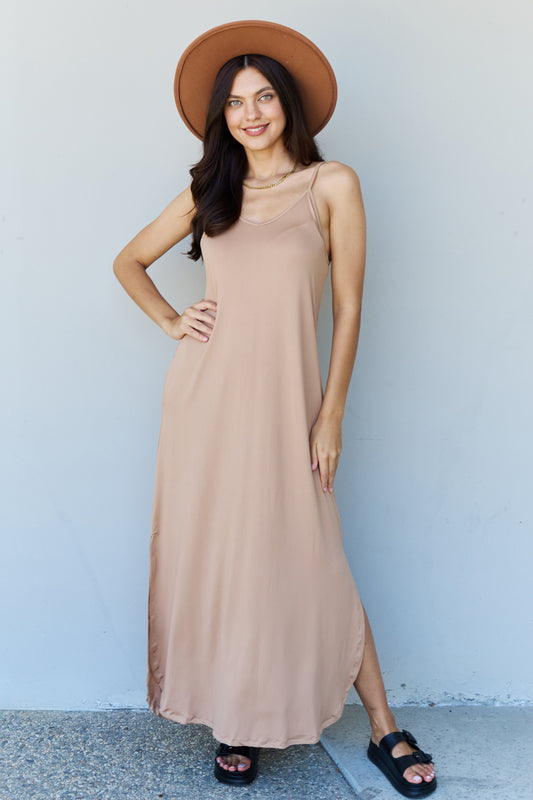 Ninexis Good Energy Cami Side Slit Maxi Dress in Camel