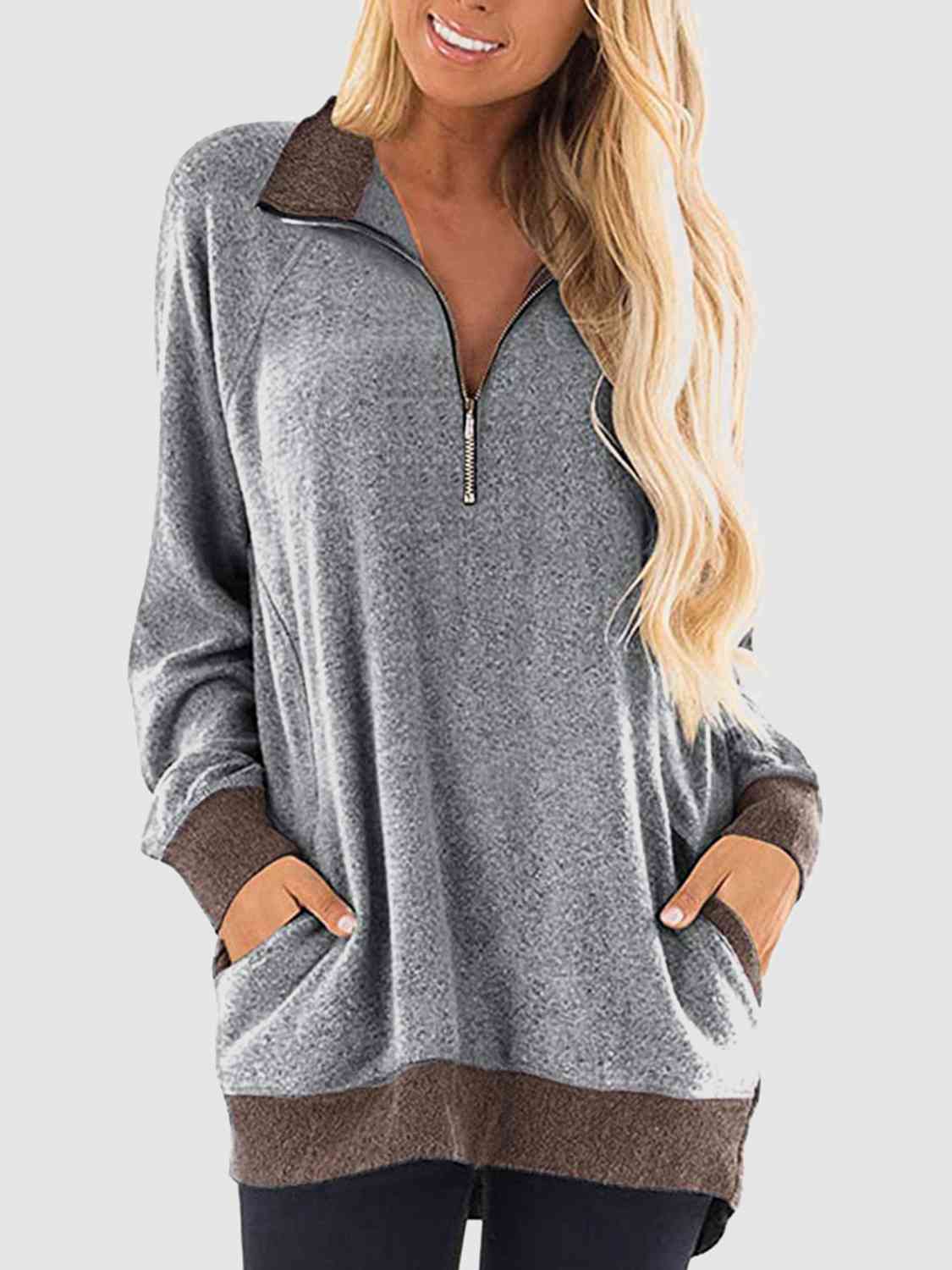 Contrast Half Zip Sweatshirt with Pockets
