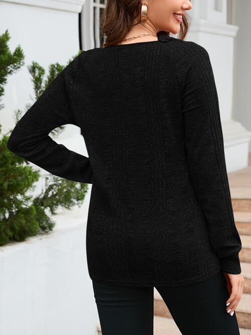 Texture Round Neck Long Sleeve Knit Top