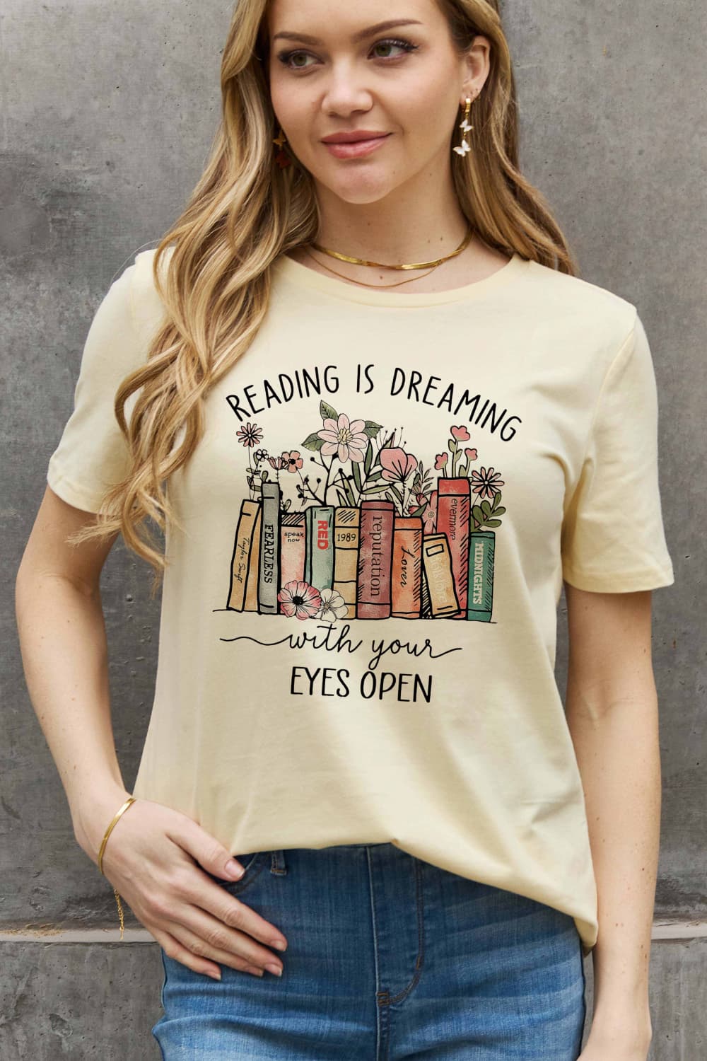 Simply Love Full Size READING IS DREAMING WITH YOUR EYES OPEN Graphic Cotton Tee