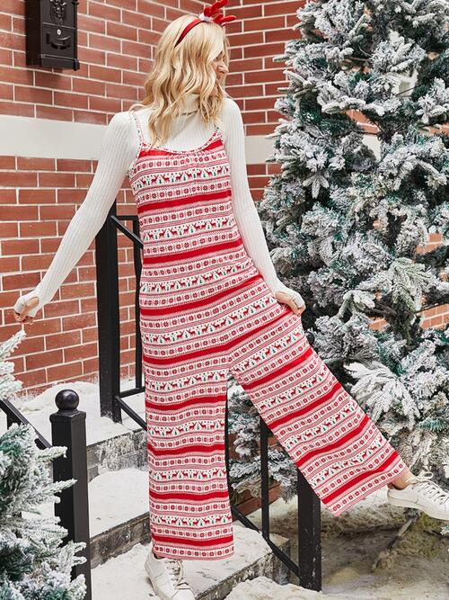 Christmas Color Contrast Wide-Legged Jumpsuit