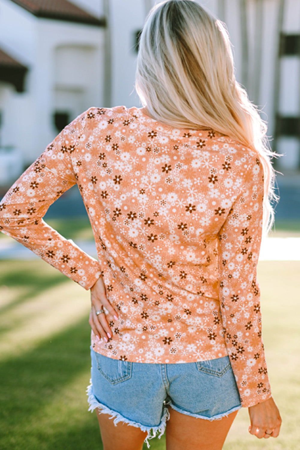 Floral Print Round Neck Long Sleeve Tee