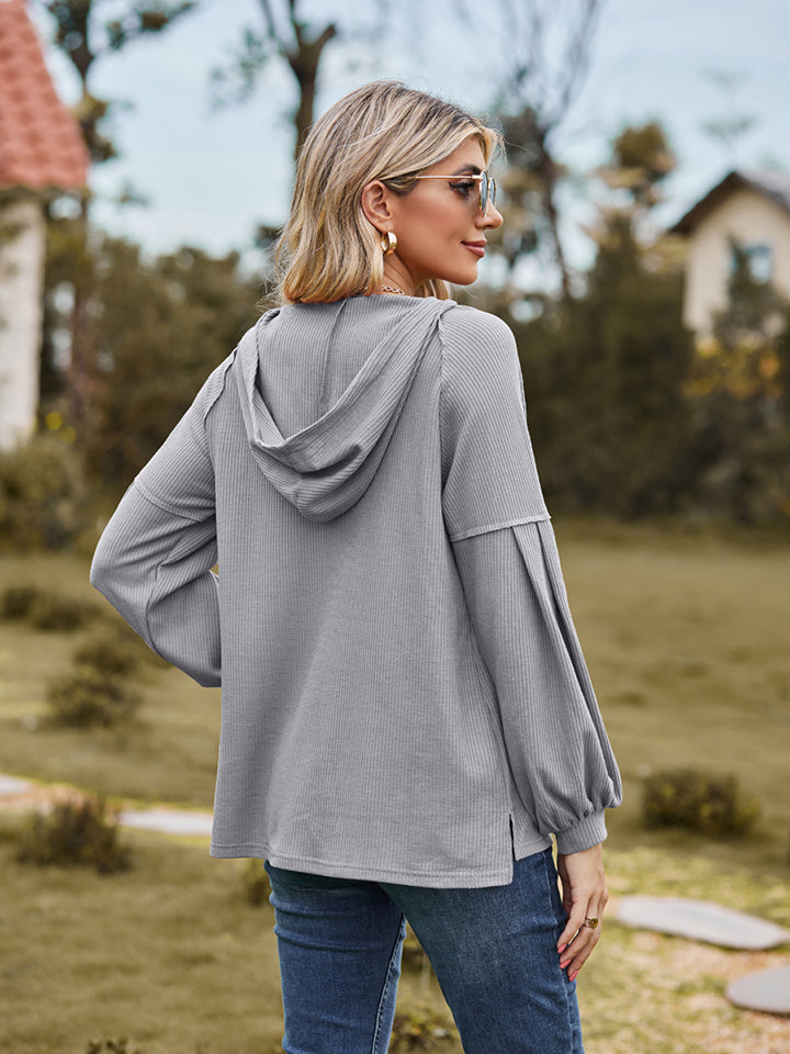 Dropped Shoulder Button-Down Hoodie