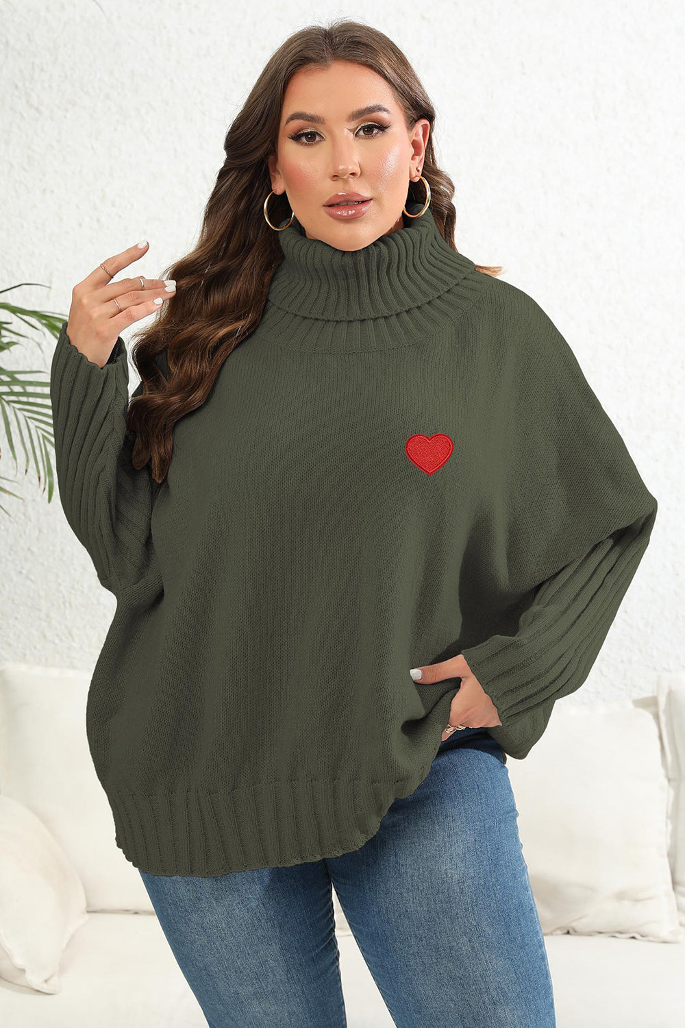 Plus Size Turtle Neck Long Sleeve Sweater