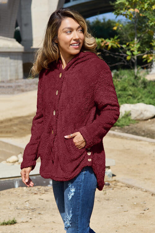 Button Up Long Sleeve Hooded Jacket