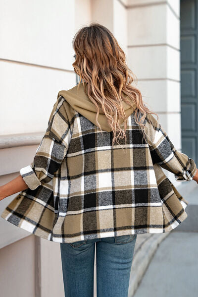 Button Up Plaid Hooded Jacket