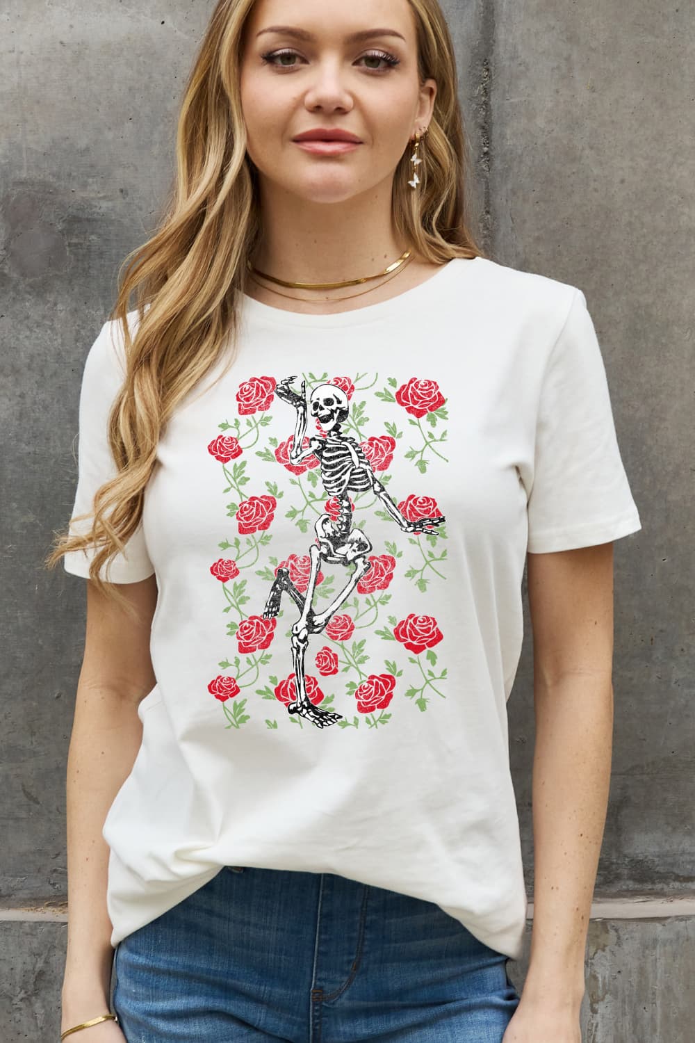 Simply Love Full Size Skeleton & Rose Graphic Cotton Tee