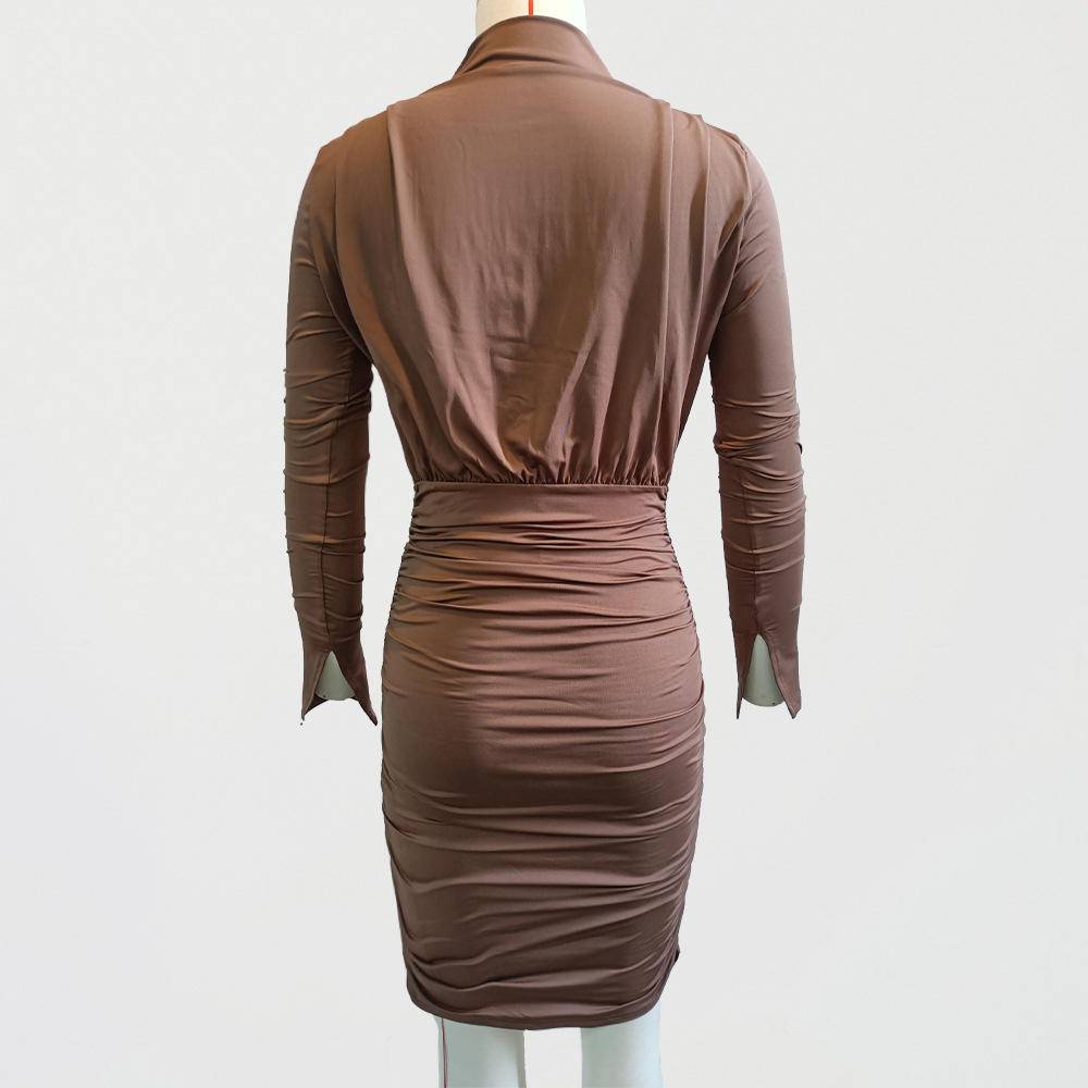 Mockneck Long Sleeve Ruched Tube Dress